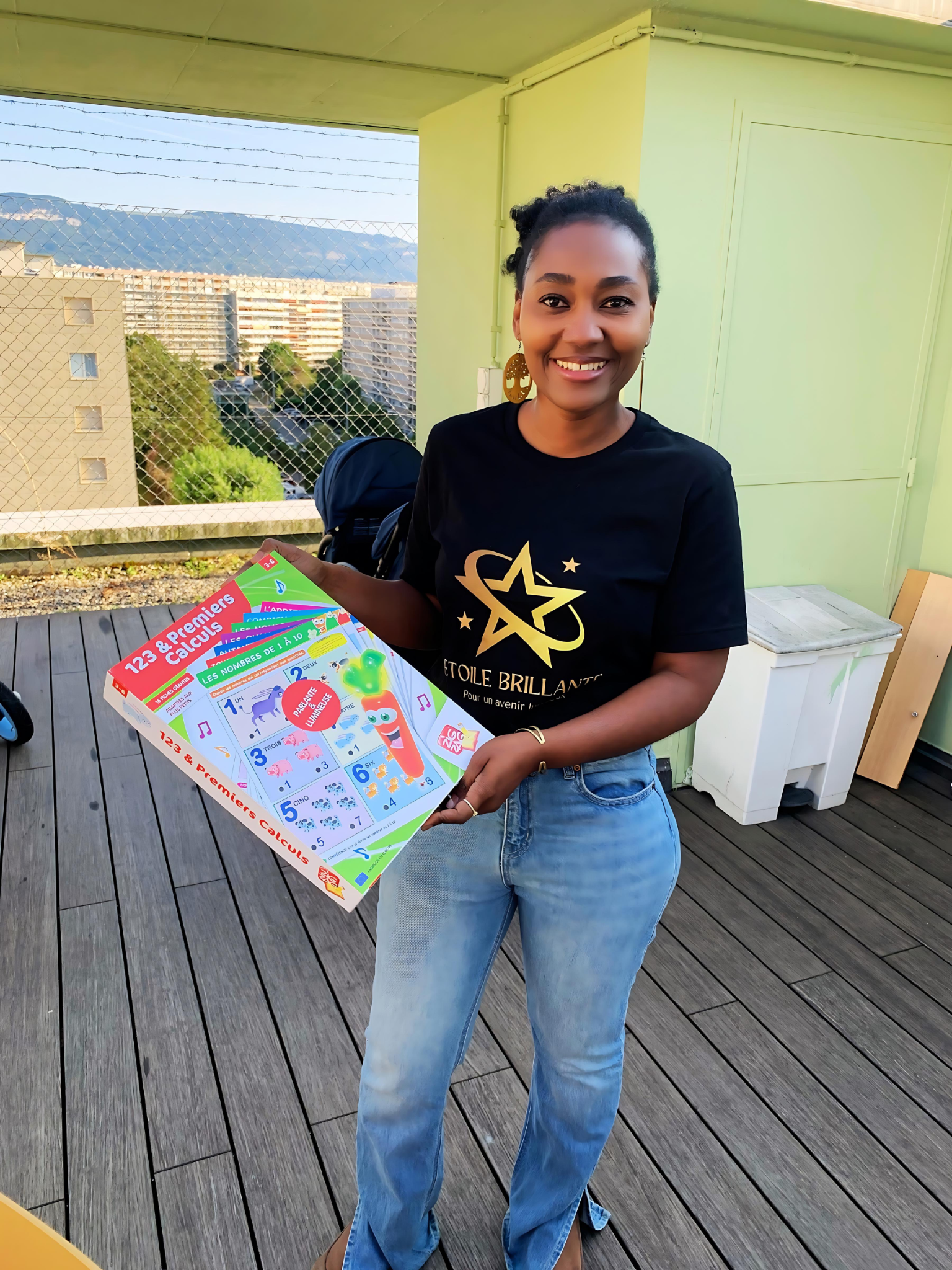 Woman holding a board game